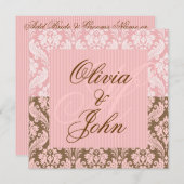 Brown & PINK DAMASK Elegantes Hochzeitsempfang Einladung (Vorne/Hinten)