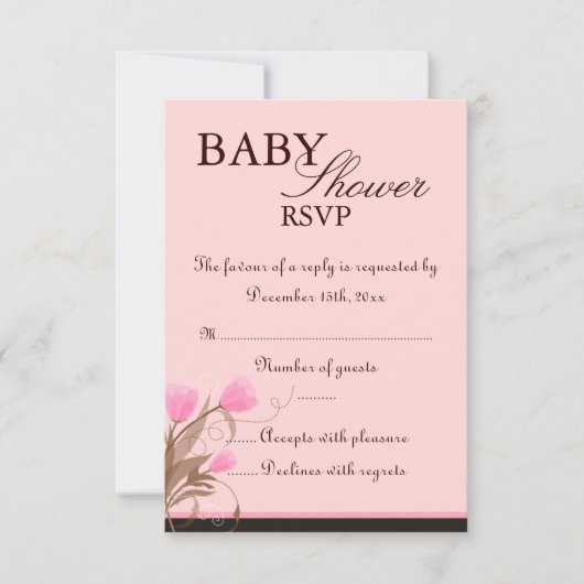 Brown & Pink Floral Design Babydusche RSVP Karte (Vorderseite)