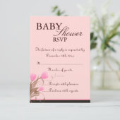 Brown & Pink Floral Design Babydusche RSVP Karte (Stehend Vorderseite)