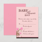 Brown & Pink Floral Design Babydusche RSVP Karte (Vorne/Hinten)