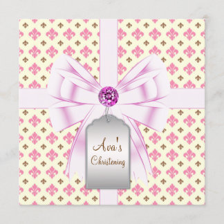 Brown Pink Lilie Baby Christening Einladung