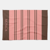  Brown Pink Stripes monogram Name Kitchen Towels Geschirrtuch (Horizontal)