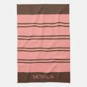  Brown Pink Stripes monogram Name Kitchen Towels Geschirrtuch (Vertikal)