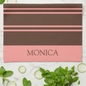 Brown Pink Stripes Script Name Kitchen Towels Geschirrtuch (Gefaltet)