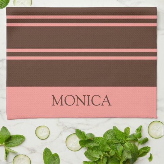  Brown Pink Stripes Script Name Kitchen Towels Geschirrtuch (Gefaltet)
