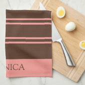 Brown Pink Stripes Script Name Kitchen Towels Geschirrtuch (Viertel Falte)