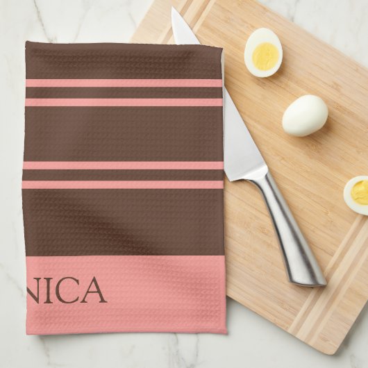  Brown Pink Stripes Script Name Kitchen Towels Geschirrtuch (Viertel Falte)