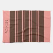 Brown Pink Stripes Script Name Kitchen Towels Geschirrtuch (Horizontal)