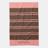 Brown Pink Stripes Script Name Kitchen Towels Geschirrtuch (Vertikal)