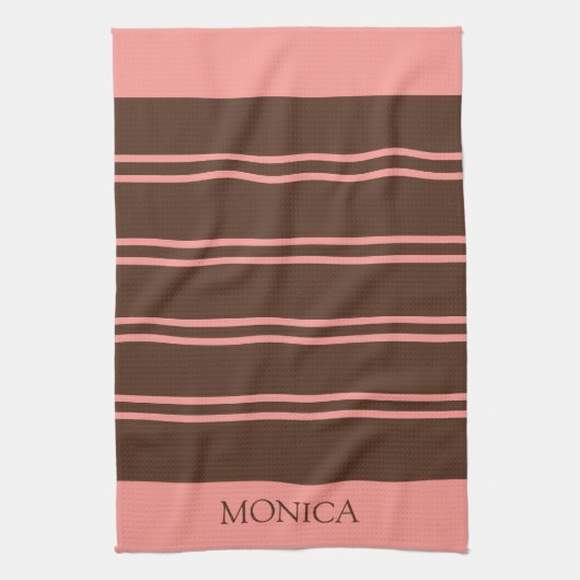  Brown Pink Stripes Script Name Kitchen Towels Geschirrtuch (Vertikal)