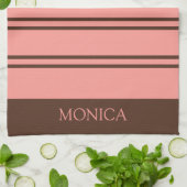  Brown Pink Stripes Script Name Kitchen Towels Geschirrtuch (Gefaltet)