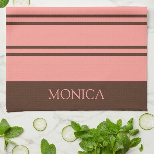 Brown Pink Stripes Script Name Kitchen Towels Geschirrtuch (Gefaltet)