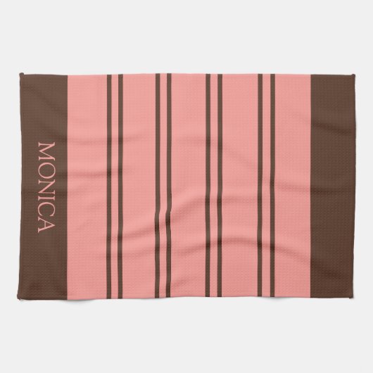  Brown Pink Stripes Script Name Kitchen Towels Geschirrtuch (Horizontal)