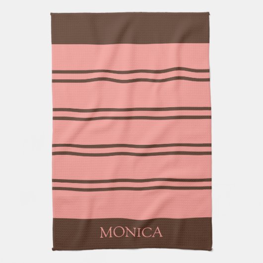  Brown Pink Stripes Script Name Kitchen Towels Geschirrtuch (Vertikal)