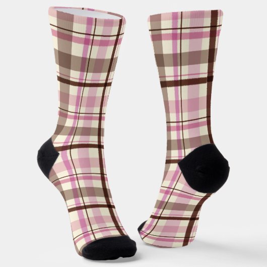 Brown & Pink Tartan Niedlich Kariert Socken (Gewinkelt)