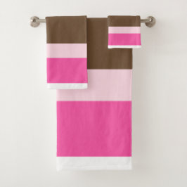 Brown & Pink White Stripe Bathroom Towel Sets 