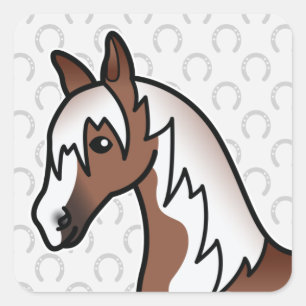Brown Pinto Cartoon Pferdekopf Quadratischer Aufkleber