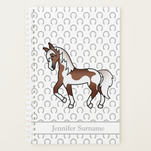 Brown Pinto Cartoon Trotting Horse & Custom Text Planer (Vorderseite)