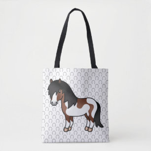 Brown Pinto Shetland Pony Cartoon Illustration Tasche