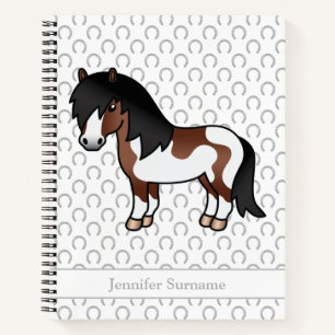 Brown Pinto Shetland Pony Cartoon Pony & Text Notizblock