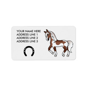 Brown Pinto Trotting Cartoon Horse Adressaufkleber