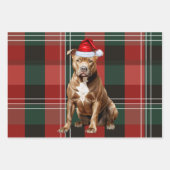 Brown Pit Bull Christmas Dog Red Green Kariert Geschenkpapier Set (Vorderseite)