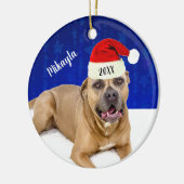 Brown Pit Bull mit Weihnachten der Weihnachtsmannm Keramik Ornament (Links)