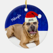 Brown Pit Bull mit Weihnachten der Weihnachtsmannm Keramik Ornament (Hinten)