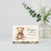 Brown Plaid Bear Baby Shower Diaper Raffle Begleitkarte (Stehend Vorderseite)