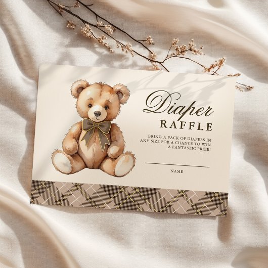 Brown Plaid Bear Baby Shower Diaper Raffle Begleitkarte