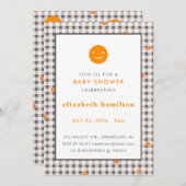 Brown Plaid & Orange Dots Baby Shower Invitation Einladung (Vorne/Hinten)