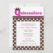 Brown Polka Dot & Fuchsia Quinceañera Einladungen (Vorderseite)
