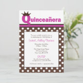 Brown Polka Dot & Fuchsia Quinceañera Einladungen (Stehend Vorderseite)