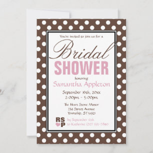 Brown Polka Dot Pink Bridal Dusche Einladungen