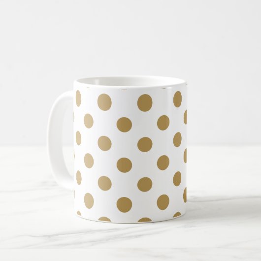 Brown Polka Dots Muster auf weißem Hintergrund Kaffeetasse (Vorderseite Links)