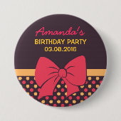 Brown Polka Dots Ribbons and Bows Birthday Button (Vorderseite)