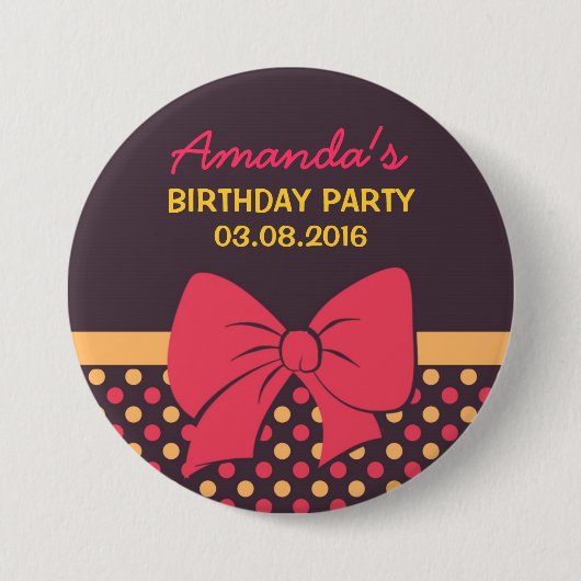 Brown Polka Dots Ribbons and Bows Birthday Button (Vorderseite)