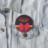 Brown Polka Dots Ribbons and Bows Birthday Button (Beispiel)