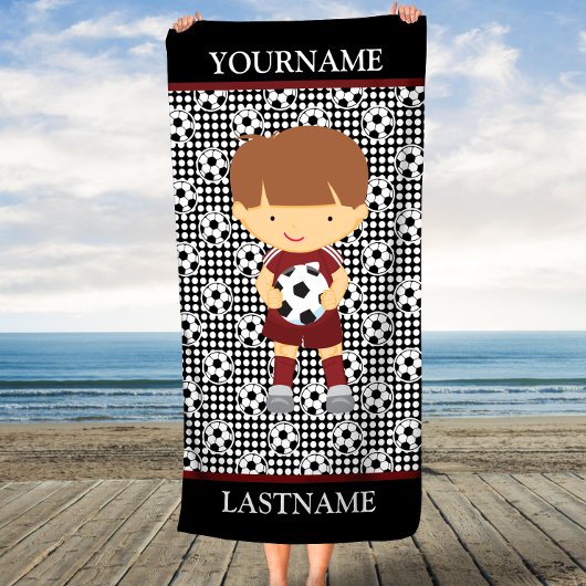 Brown Polka Dots Soccer Personalisierter Name Kind Strandtuch