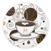 Brown-Polka-Punkt-und Wirbels-Kaffee-Muster Keramikknauf (Vorderseite)