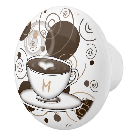 Brown-Polka-Punkt-und Wirbels-Kaffee-Muster Keramikknauf (Rechts)