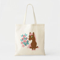 Brown-Pony mit Blumen-und Schmetterlings-Tasche