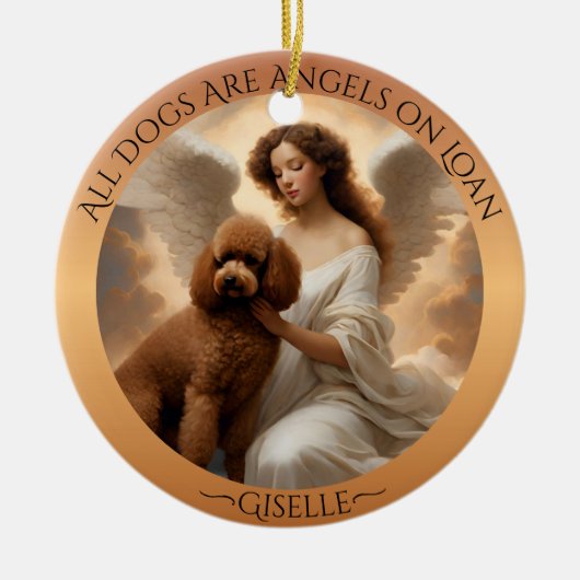 Brown Poodle Angel Personalisiert Memorial Keramik Ornament (Vorne)