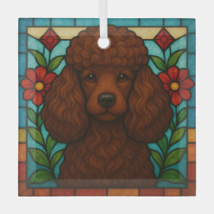 Brown Poodle Dog "Stached Glass" Ornament Aus Glas