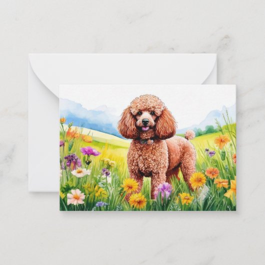 Brown Poodle und Blume Mitteilungskarte (Vorderseite)