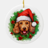 Brown Poodle Weihnachtskranz Keramik Ornament (Hinten)