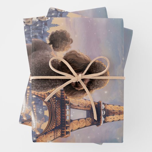 Brown Poodle Winter in Paris Malerei Decoupage Geschenkpapier Set (Beispiel)