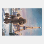 Brown Poodle Winter in Paris Malerei Decoupage Geschenkpapier Set (Vorderseite)