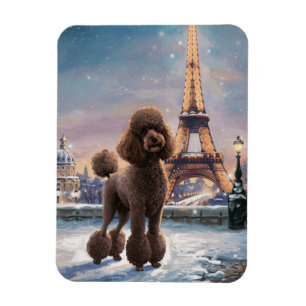 Brown Poodle Winter in Paris Malerei Kunst flexibe Magnet