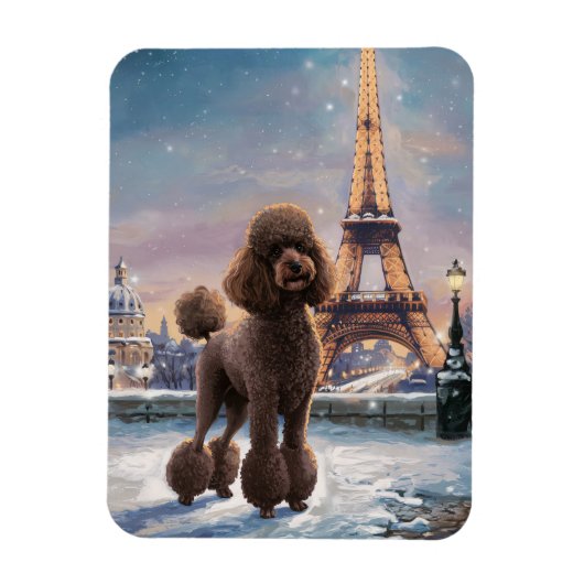Brown Poodle Winter in Paris Malerei Kunst flexibe Magnet (Vertikal)